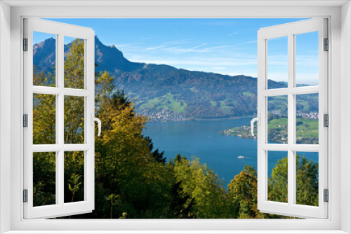 Fototapeta Naklejka Na Ścianę Okno 3D - View From The Buergenstock Massif On Lake Lucerne VierwaldstÃƒ Ttersee And Mount Pilatus, Switzerland