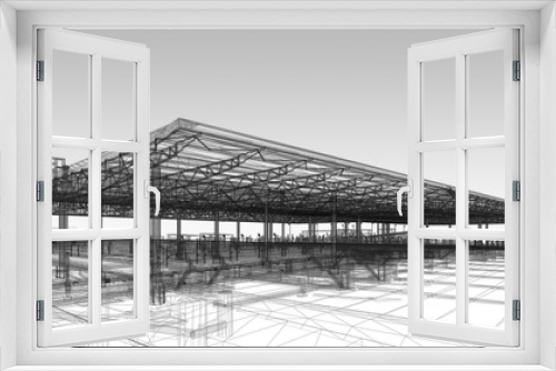 Fototapeta Naklejka Na Ścianę Okno 3D - View of BIM model of the building at wareframe mode