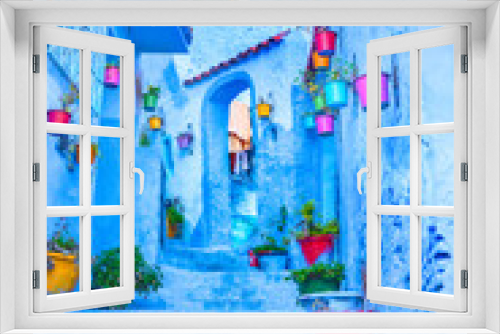 Fototapeta Naklejka Na Ścianę Okno 3D - Chefchaouen, a city with blue painted houses and narrow, beautiful, blue streets, Morocco, Africa
