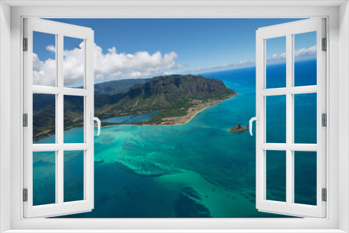 Fototapeta Naklejka Na Ścianę Okno 3D - Mokoli’i island, Aerial view Kaneohe Bay, Oahu , Hawaii