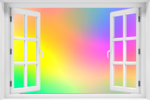 Vivid rainbow color holographic iridescent gradient. Light green, orange, yellow. Hologram glitch. Soft light through a prism and smoke. Abstract background