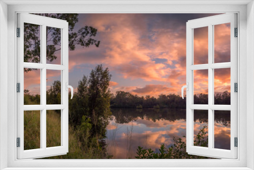Fototapeta Naklejka Na Ścianę Okno 3D - Panoramic Riverside Sunrise with Dramatic Cloud Reflections