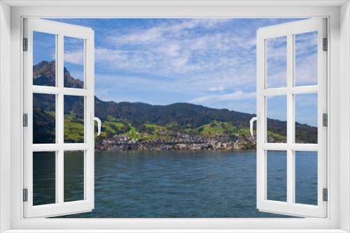Fototapeta Naklejka Na Ścianę Okno 3D - Lake Lucerne, Switzerland. Sailboat sailing on lake.
