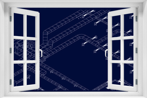 Architectural BIM ventilation ducts design vector 3d illustration blueprint
