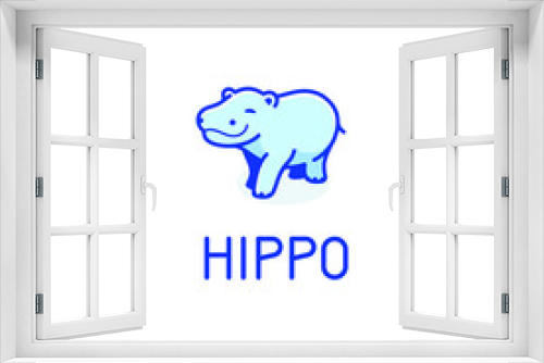Fototapeta Naklejka Na Ścianę Okno 3D - Vector logo design template - cartoon happy hippo. Contour vector illustration for logo,  emblem, badge, insignia.