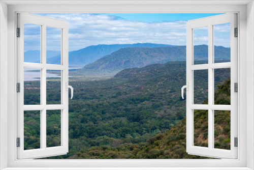 Mountain slopes and Lake Manyara National Park. Arusha, Tanzania. Africa.