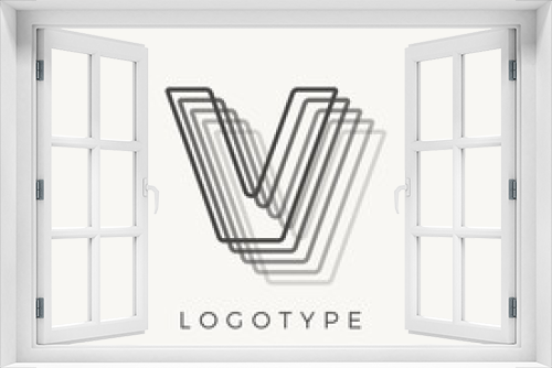 Fototapeta Naklejka Na Ścianę Okno 3D - Letter V of outline stripes, blend effect letter for monogram and logo template, contour line type