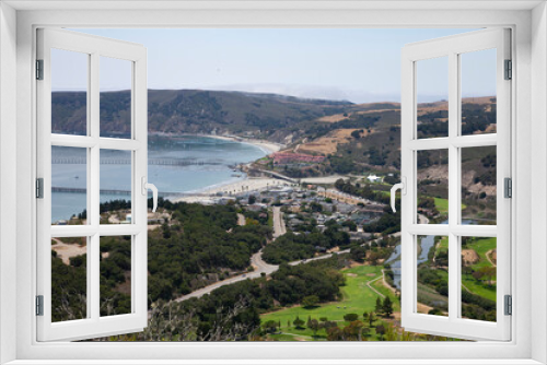 Fototapeta Naklejka Na Ścianę Okno 3D - View overlooking Avila Bay in San Luis Obispo, California. Beautiful coastal town on the central coast of California. Port San Luis. Aerial view shows bay and golf course
