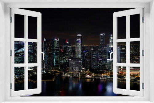 Fototapeta Naklejka Na Ścianę Okno 3D - Landscape of the Singapore financial district and business building at night.  Clarke Quay and the Singapore River.  Singapore.  12.06.2017