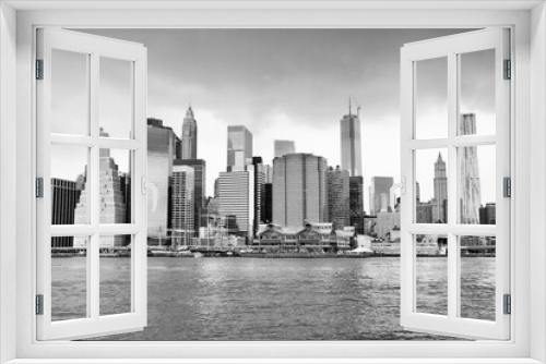 Fototapeta Naklejka Na Ścianę Okno 3D - New York Manhattan skyline. NYC. Black and white photo.