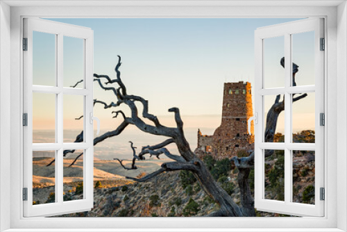 Fototapeta Naklejka Na Ścianę Okno 3D - USA, Arizona, Grand Canyon National Park, Sunrise at the Desert View Watchtower