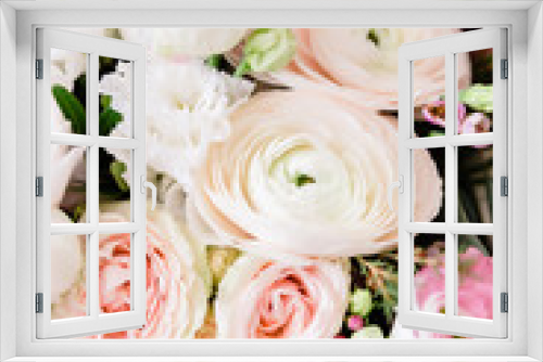 Fototapeta Naklejka Na Ścianę Okno 3D - Floral background of ranunculus and roses for Valentine's Day, Women's Day and Mother's Day.