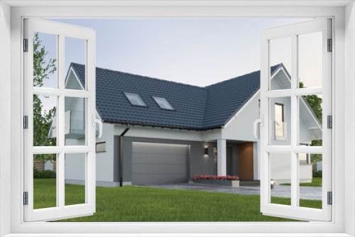 Fototapeta Naklejka Na Ścianę Okno 3D - New single family house, exterior view - 3d illustration
