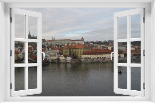Fototapeta Naklejka Na Ścianę Okno 3D - Scenic landscape with Prague Castle  on a cloudy day