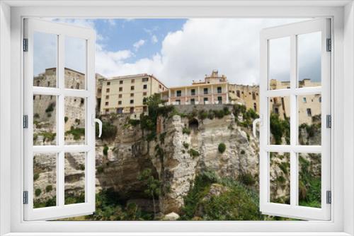 Fototapeta Naklejka Na Ścianę Okno 3D - Historical coastal harbour town Tropea with houses located on steep cliffs, popular holiday touristic place in Calabria, Italy