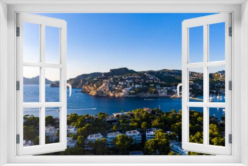 Aerial view, Andratx, Port d'Andratx, coast and natural harbor at dusk, Malloca, Balearic Islands, Spain