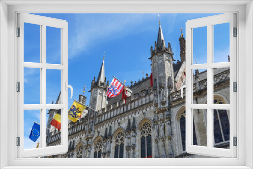 Exterior of the medieval City Hall in Bruges, Belgium