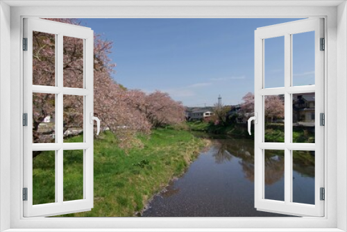Fototapeta Naklejka Na Ścianę Okno 3D - 桜の見える川辺
