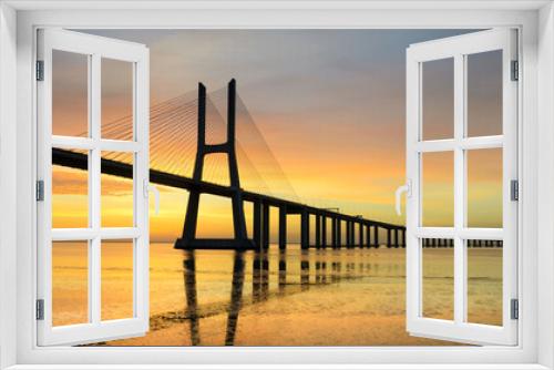 Fototapeta Naklejka Na Ścianę Okno 3D - Panorama image of the Vasco da Gama bridge in Lisbon