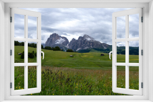 The green meadows of Seiser Alm in the iltalian alps.