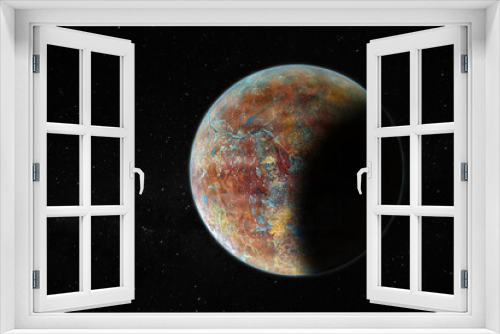 Fototapeta Naklejka Na Ścianę Okno 3D - Rendu 3D d'une planète bleue imaginaire dans l'espace intersidéral