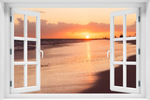 Fototapeta Naklejka Na Ścianę Okno 3D - Orange sunrise over Atlantic Ocean. Bavaro beach