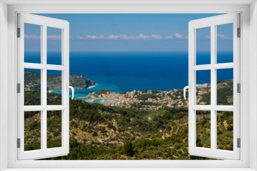 Fototapeta Naklejka Na Ścianę Okno 3D - ses barques, a bar with spectacular panoramic  view onto the port of Soller on the balearic island of Mallorca in the tramuntana region in the country of  spain
