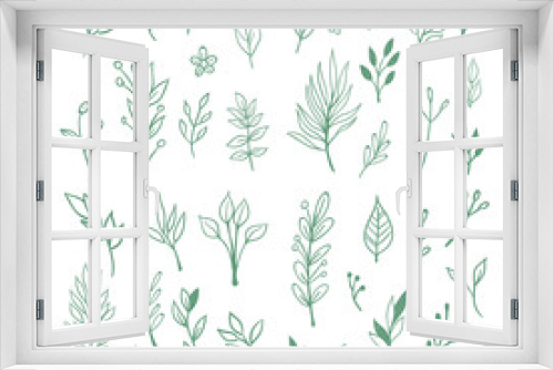 Fototapeta Naklejka Na Ścianę Okno 3D - Floral doodle design elements. Hand drawn decorative leaves and wreaths. Flower ornament dividers. Tree branches with leaf and flowers.