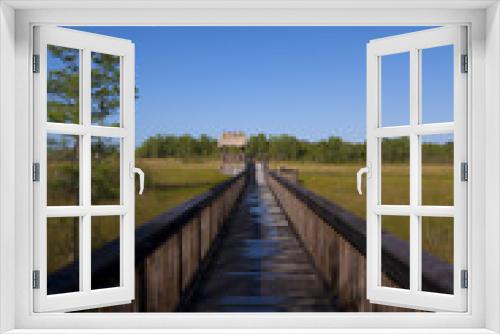Fototapeta Naklejka Na Ścianę Okno 3D - wet pedestrain walkway through florida wetland