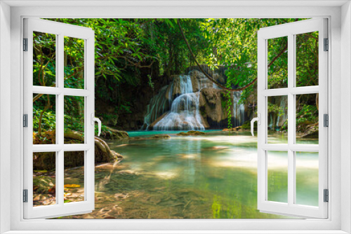 Fototapeta Naklejka Na Ścianę Okno 3D - Huay Mae Khamin Waterfall. Nature landscape of Kanchanaburi district in natural area. it is located in Thailand for travel trip on holiday and vacation background, tourist attraction.