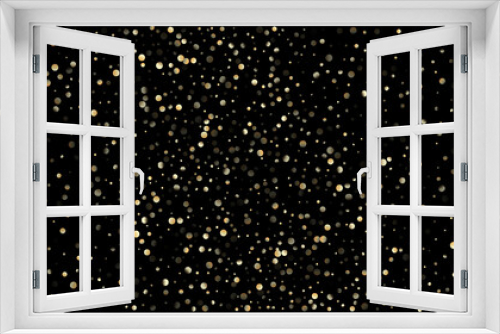 Gold Confetti Shower on Black. Golden Sequins,