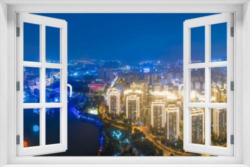 Fototapeta Naklejka Na Ścianę Okno 3D - Aerial photography of Wenzhou city buildings at night