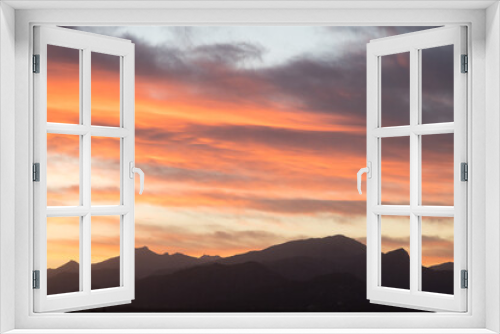 Fototapeta Naklejka Na Ścianę Okno 3D - Silhouette of Serra de Tramuntana in Mallorca at sunset