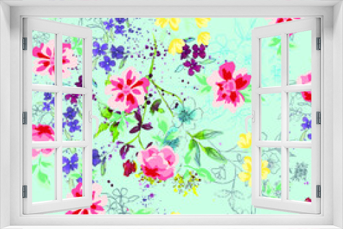 Fototapeta Naklejka Na Ścianę Okno 3D - Vector illustration of a beautiful floral bouquet. Liberty style. fabric, covers, manufacturing, wallpapers, print, gift wrap.