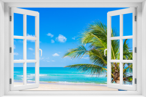 Fototapeta Naklejka Na Ścianę Okno 3D - Beautiful tropical beach sea ocean with coconut palm tree