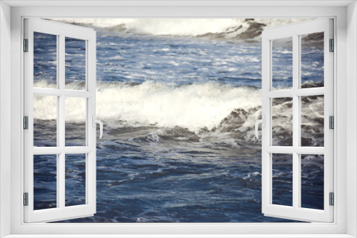 Fototapeta Naklejka Na Ścianę Okno 3D - Sea waves and foam of Mediterranean sea with strong wind, Spain,