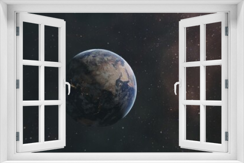 Fototapeta Naklejka Na Ścianę Okno 3D - cgi render image of earth in space, some particles in the universe, day and night scene