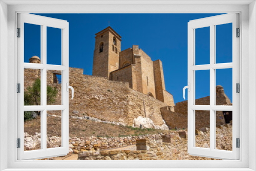 Fototapeta Naklejka Na Ścianę Okno 3D - main facade and entrance with the wall in the foreground of the castle of Benabarre, Ribagorza Counts castle, Huesca Aragon Spain