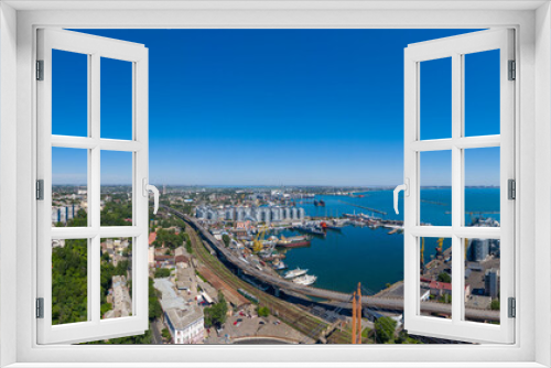 Panoramic cityscape from above. Residential and industrial areas, marine port . Odessa, Ukraine.