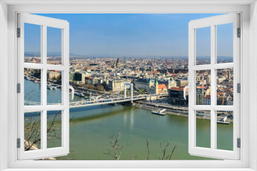 Aerial panorama of Budapest and Danube from the city hill
