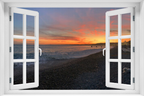 Fototapeta Naklejka Na Ścianę Okno 3D - Sunset on the French Riviera (Cote d'Azur). Pebble beach. Nice