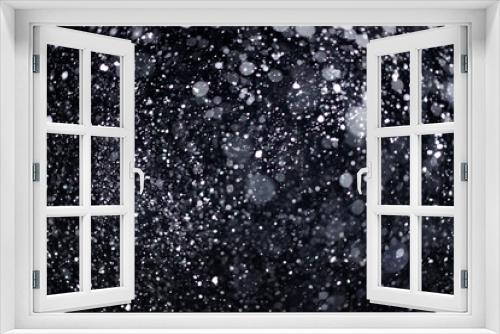 Fototapeta Naklejka Na Ścianę Okno 3D - Real falling snow on black background for blending modes in ps. Ver 04 - many snowflakes in blur