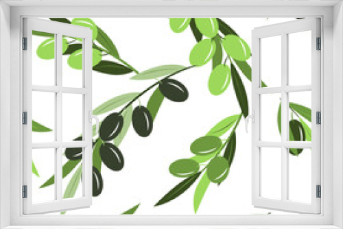 Fototapeta Naklejka Na Ścianę Okno 3D - Olive tree branches with green olives. Vector seamless illustration in trendy green colors for design, farmers market decoration, food labels, banners, stickers.