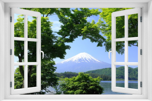 Fototapeta Naklejka Na Ścianę Okno 3D - 新緑と富士　河口湖にて