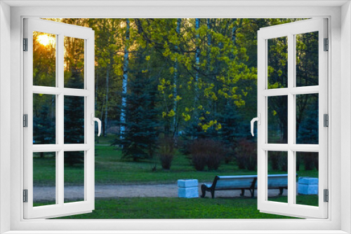 Fototapeta Naklejka Na Ścianę Okno 3D - bench in autumn park