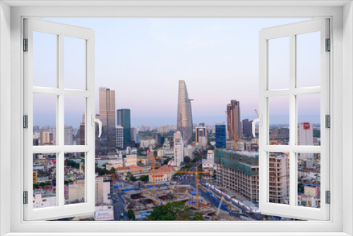 The author takes pictures at district one (Ho Chi Minh City). The author takes a photo on the evening 29/3/2021. Content: Ho Chi Minh city skyline panoramic