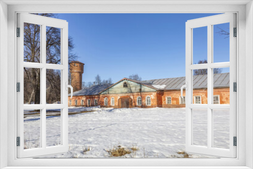 Fototapeta Naklejka Na Ścianę Okno 3D - Part of the abandoned facade of the Apraksin Manor. Classicism of the late 18th century. Object of the cultural heritage of the peoples of the Russian Federation. Olgovo, Dmitrov region, Russia