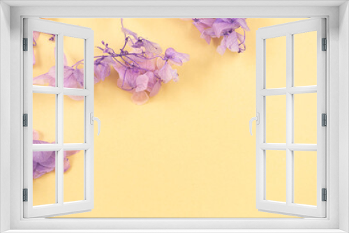 Fototapeta Naklejka Na Ścianę Okno 3D - Dried flower background with copy space, purple leaves on a beige background