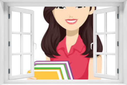 Teen Girl Student Asian Books Illustration