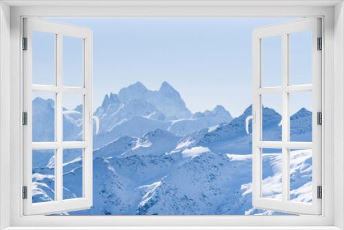 Fototapeta Naklejka Na Ścianę Okno 3D - Snowy Caucasus mountains Ushba, Schelda, Kogutai in winter, view from Elbrus slope; Kabardino-Balkaria, Russia